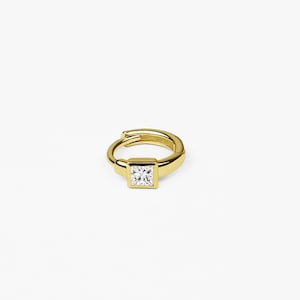 Orecchino a cerchio con castone quadrato in oro massiccio 14k, orecchino a cerchio delicato, cerchio di cartilagine, orecchino a cerchio Huggie, orecchino a elica, orecchino a cerchio incernierato