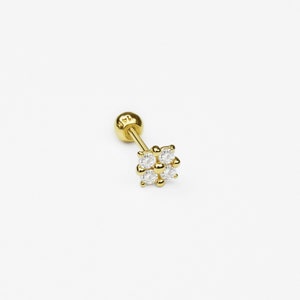 14k Solid Gold Four CZ Stud Earring, Minimalist Earring, Small Lobe Earring, Helix Cartilage Stud Piercing, Dainty Screw Back Earring, Gift
