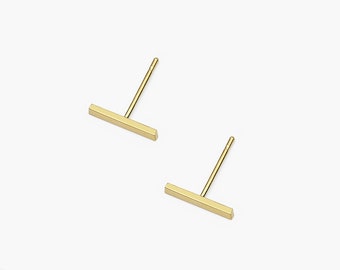 14k Solid Gold Small Stick Earring, Gold Dainty Bar Stud Earring, 14k Gold Stud Earring, Thin Line Stud Earring, Simple Tiny Earring