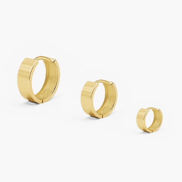 14k Solid Gold S M L Bold Hoop Earring, Small Wide Gold Hoop Earring, Dainty Hoop Earring, Gold Huggie Hoop Earring, Medium Hinged hoop