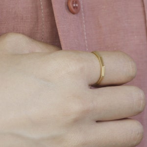 14k Solid Gold Two-Sided Ring, Rectangular Pattern Ring, Simple Gold Ring, Minimalist Jewelry, Unique Ring, Flat Ring Band