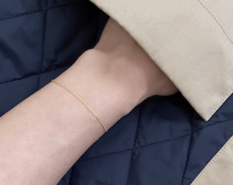 14k Solid Gold Thin Chain Bracelet, Simple Minimalist Gold Bracelet, Layered Dainty Bracelet, Adjustable Bracelet, Everyday Bracelet