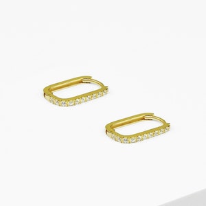 14k Solid Gold CZ Oval Hoop Earring, Simple Hoop Earring, Huggie Hoop Earring, Gold Small Hinged Hoop Earring, Lobe Earring, Gift for Her