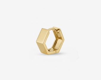 Pendientes de aro anchos de oro macizo de 14k con diseño de panal, pendientes minimalistas, pendientes de aro pequeños, pendientes de aro con bisagra, pendientes para uso diario.