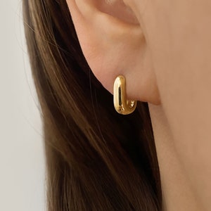 14k Solid Gold Small Bold Oval Hoop Earring, Minimalist Earring, Huggie Hoop Earring, Small Hinged Hoop Earring, Everyday Earring