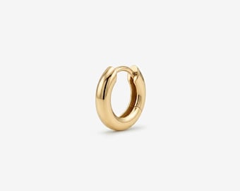 Pendiente de aro tubular de oro macizo de 14k, pendiente minimalista, pendiente de aro tipo huggie, pendiente de aro pequeño con bisagra, pendiente para uso diario