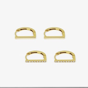 14k Solid Gold Bar Hoop Earring, Minimalist Earring, Stick Huggie Hoop Earring, Small Line Hoop Earring, Hinged Hoop Earring, Gift for Her