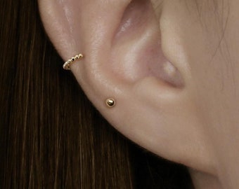 Pendiente de botón para labio, con rosca interna y bola pequeña de oro macizo de 14 k, de 2,8 mm, calibre 18, para perforación en lóbulo, trago, cartílago y hélix.