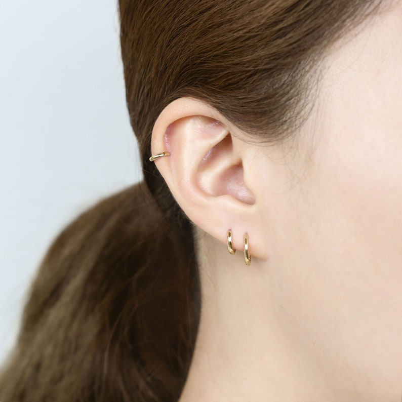 14k Solid Gold Hoop Earring Small Gold Hoop Earring Dainty Etsy