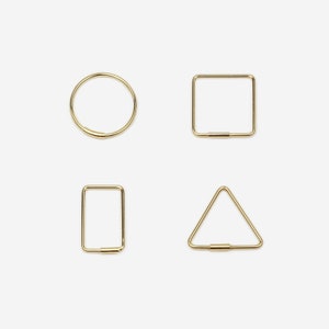 Aro geométrico sin fin de oro macizo de 14 k, individual, fino, cuadrado, rectangular, circular, triangular, con segundo agujero.
