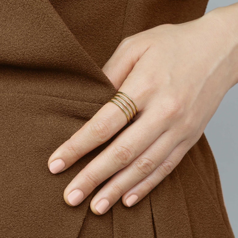 14k Solid Gold Quadruple Ring, Simple Gold Ring, Minimal Gold Ring, Gold Layered Ring, Unique Stack Ring, Ring Band, Stacking Ring image 1