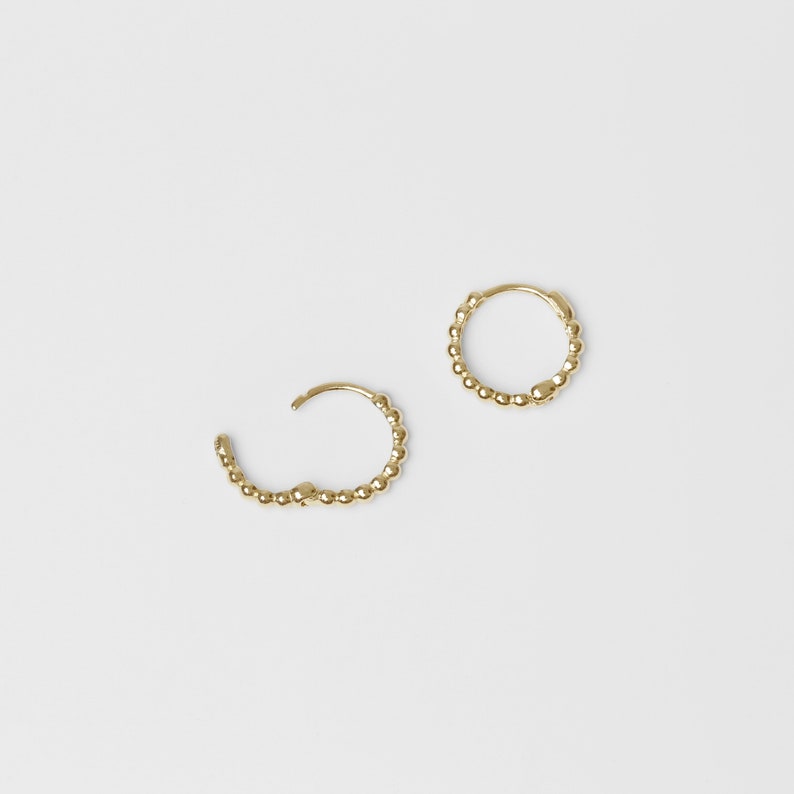 14k Solid Gold Small Ball Hoop Earring, Dainty Simple Hoop Earring, Cartilage Piercing, Huggie Hoop Earring, Gold Small Hinged Hoop Earring image 4