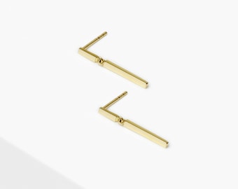 14k Solid Gold Dangle Double Bar Earring, Gold Stick Earring, 14k Gold Stud Earring, Line Stud Earrings, Dangling Earring, Drop Earring