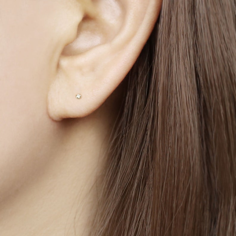14k Solid Gold Tiny CZ Stud Earrings Small Gold Studs Tiny Clear CZ Stud Earrings Tiny Gold Earrings Dainty Earrings