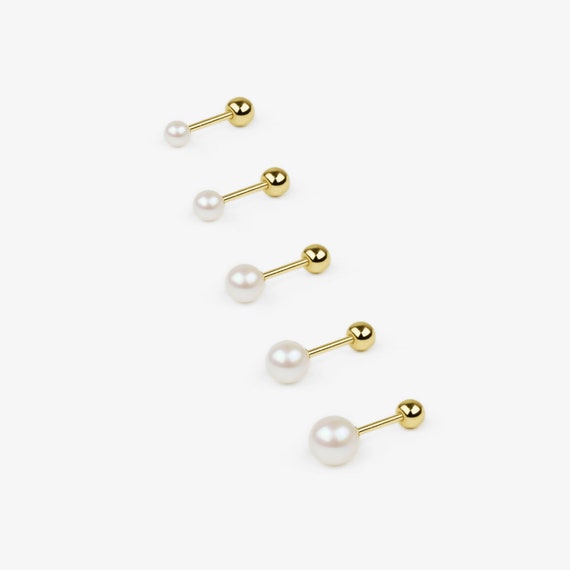 14k Solid Gold Small Pearl Stud Earring, Dainty Bridal Earring, Helix  Cartilage Piercing, Screw Back Earring 3mm, 4mm, 5mm, 6mm, Gift