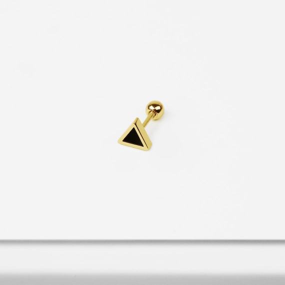 Unisex Gold Triangle Stud Earrings With Black Enamel - Stainless Steel, 10mm, 2 Pairs - View #10