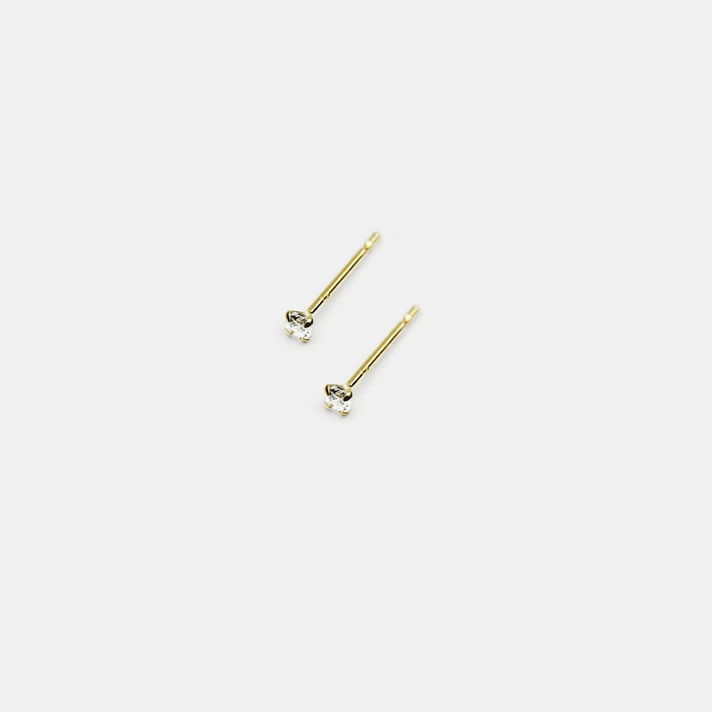 14k Solid Gold Tiny CZ Stud Earrings Small Gold Studs Tiny Clear CZ Stud Earrings Tiny Gold Earrings Dainty Earrings