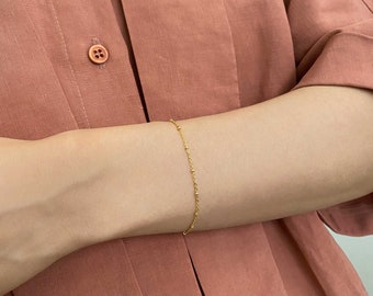 14k Solid Gold Ball Chain Bracelet, Simple Minimalist Gold Bracelet, Dainty Bracelet, Adjustable Bracelet,Everyday Bracelet,Layered Bracelet
