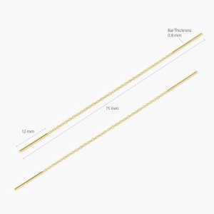 14k Solid Gold Double Bar Thin Threader Earring, Ear Threader, Gold Drop Earring, Delicate Chain Earring, Pull Through Dangling Earring image 4