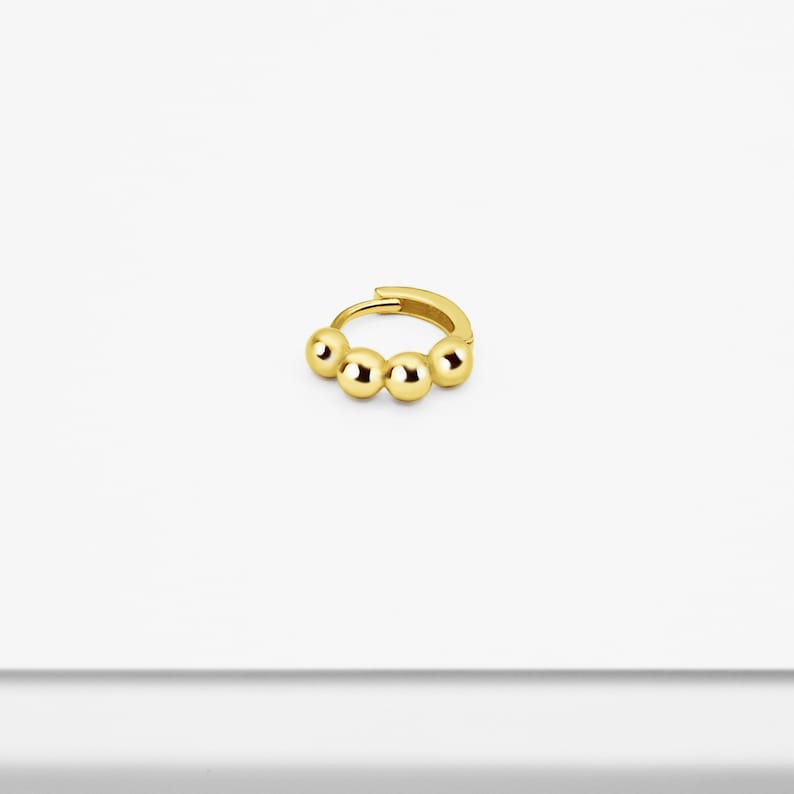 14k Solid Gold Ball Hoop Earring Every Day Earring Unique Etsy