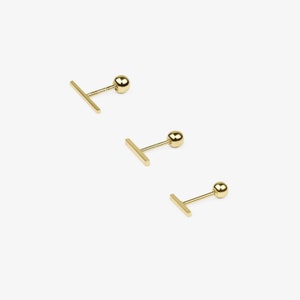 14k Solid Gold Bar Stud Earring, Small Line Stud Earring, Minimalist Earring, Daily Earring, Lobe Helix Cartilage Earring, Everyday Earring