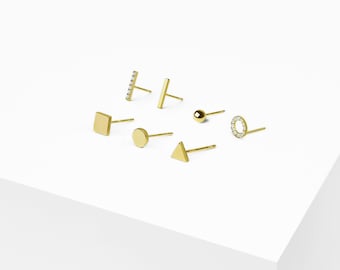 14k Solid Gold Small Single Stud Earring, Tiny Stud Earring, Minimalist Earring, Dainty Gold stud, Mix and Match Earring, Geometric Earring