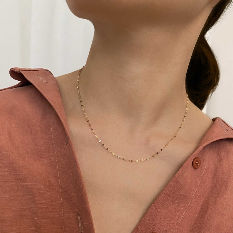 14k Solid Gold Twinkle Chain Necklace, Simple Minimalist Necklace, Layered Necklace, Everyday Dainty Necklace, Adjustable Necklace image 1
