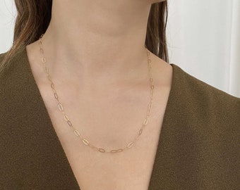 14k Solid Gold Oval Link Chain Necklace, Simple Minimalist Necklace, Layered Necklace, Cable Link Adjustable length Necklace