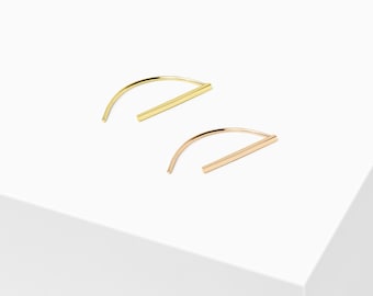 14k Solid Gold Bar Threader Earring, Stick Earring, Minimalist Earring, Line Earring, Simple Gold Earring, Arc Threader Earring