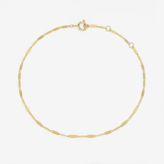 14k Solid Gold Thin Flat Chain Bracelet, Simple Minimalist