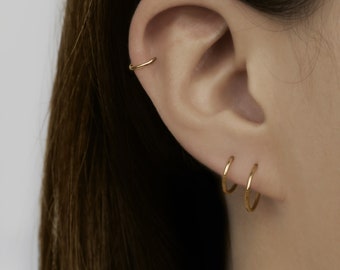 14k Solid Gold Seamless Hoop Earring, 18Gauge,Thin Gold Dainty Hoop Earring, Gold Huggie Hoop,Small Hinged hoop,Cartilage Helix Lobe Tragus