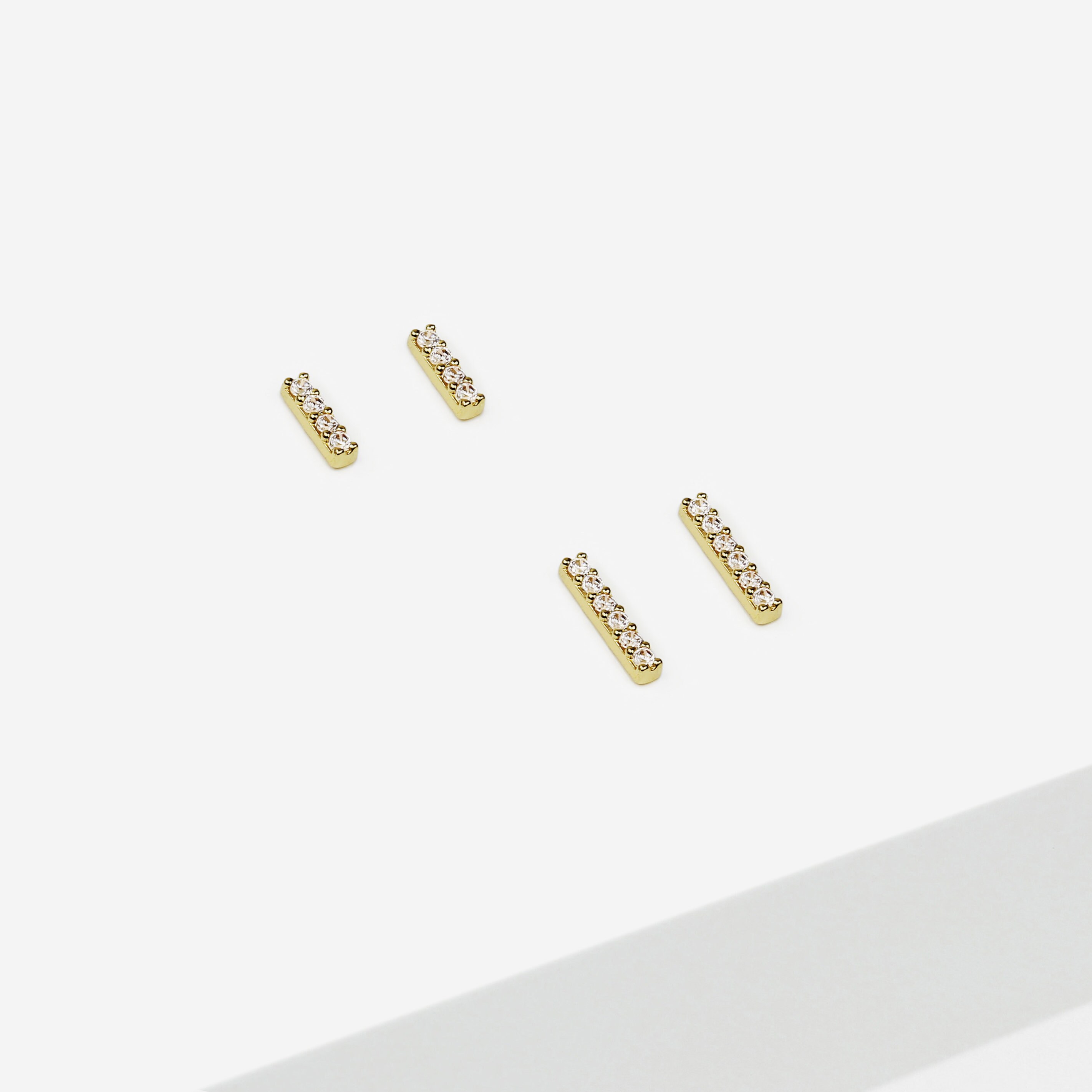 14k Solid Gold CZ Bar Stud Earrings Tiny Bar Earrings Small | Etsy