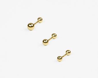 14k Solid Gold Ball Stud Earring, Small Earring, Dainty Screw Back Stud Earring, 14k Gold Earring, Tiny Dot Stud Earring, Ear Piercing