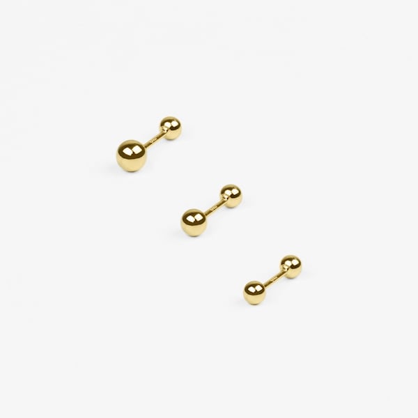 14k Solid Gold Ball Stud Earring, Small Earring, Dainty Screw Back Stud Earring, 14k Gold Earring, Tiny Dot Stud Earring, Ear Piercing