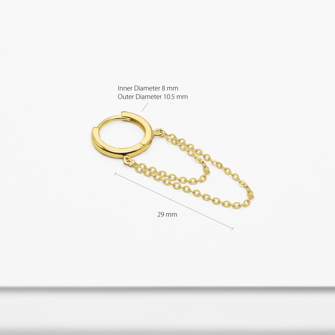 14k Solid Gold Double Chained Hoop Earring Drop Hoop Earring - Etsy