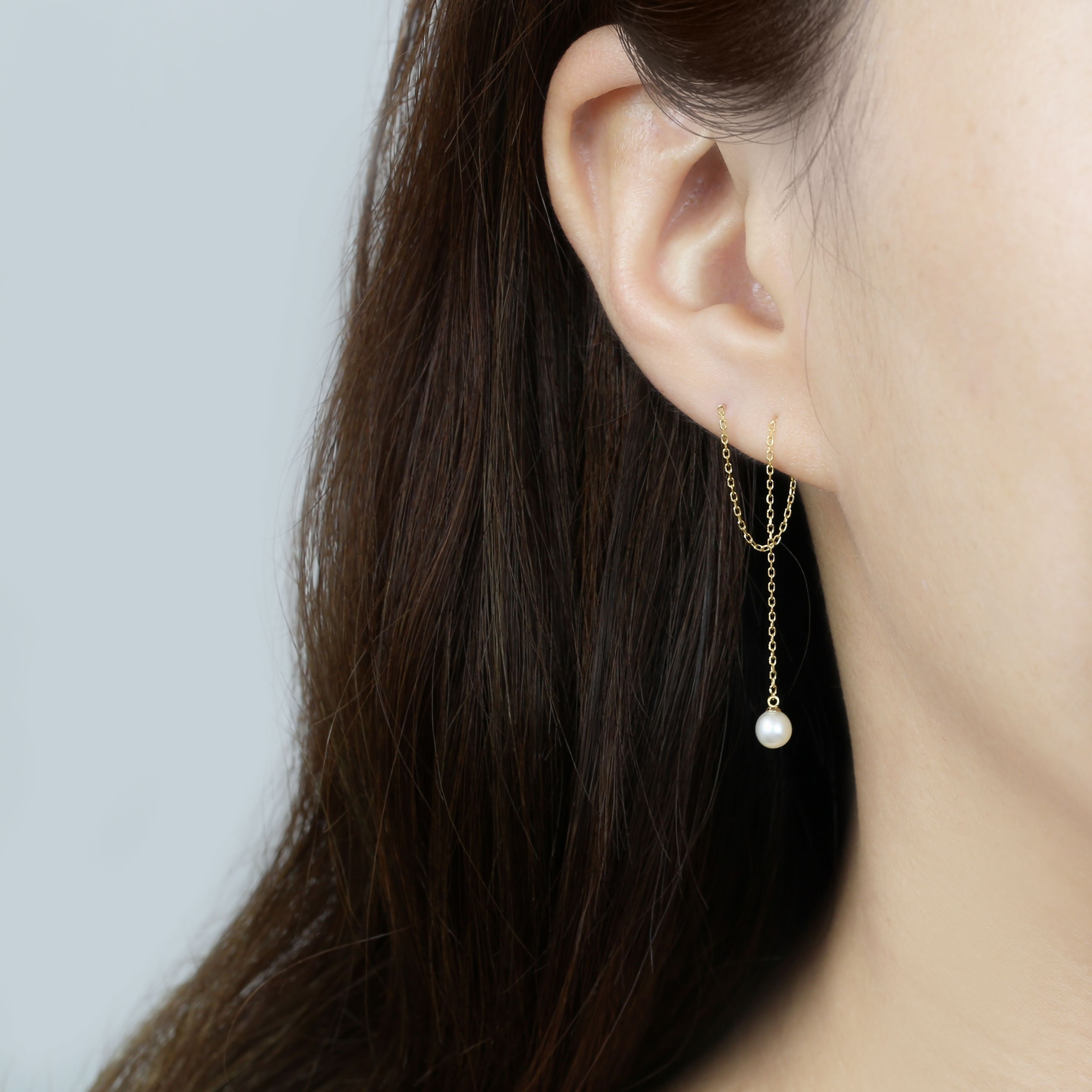 14k Solid Gold Threader Freshwater Pearl Drop Earring Dangle - Etsy