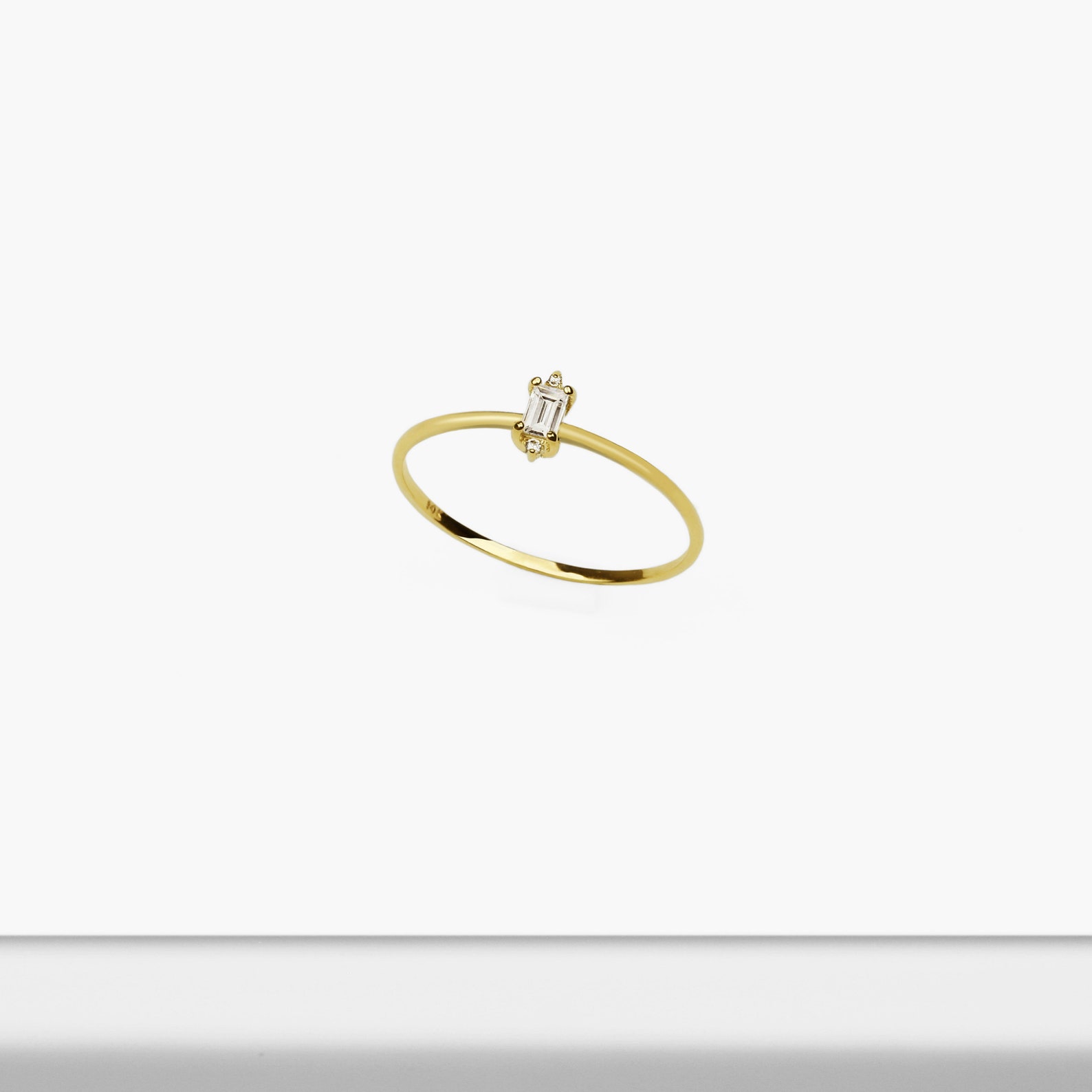 14k Solid Gold Dainty Baguette CZ Ring, Minimalist Ring, Delicate Ring ...