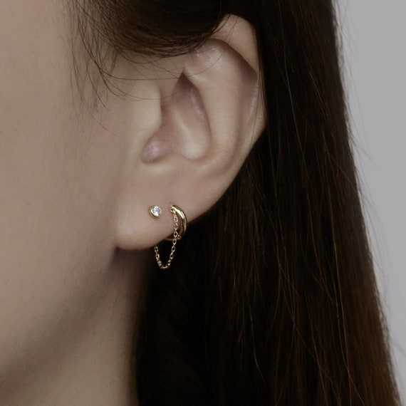 14k Solid Gold Single Small Chain Hoop Earring Minimalist Huggie Hoop Earring Simple Everyday Earring Lobe Helix Cartilage Piercing Etsy