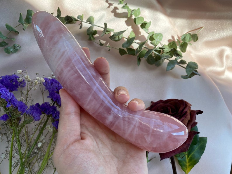 DUAL-SIZED Curved Crystal Wand Rose Quartz Wand dildo Yoni Shakti Wand - self-pleasure, couple gemstone massage 