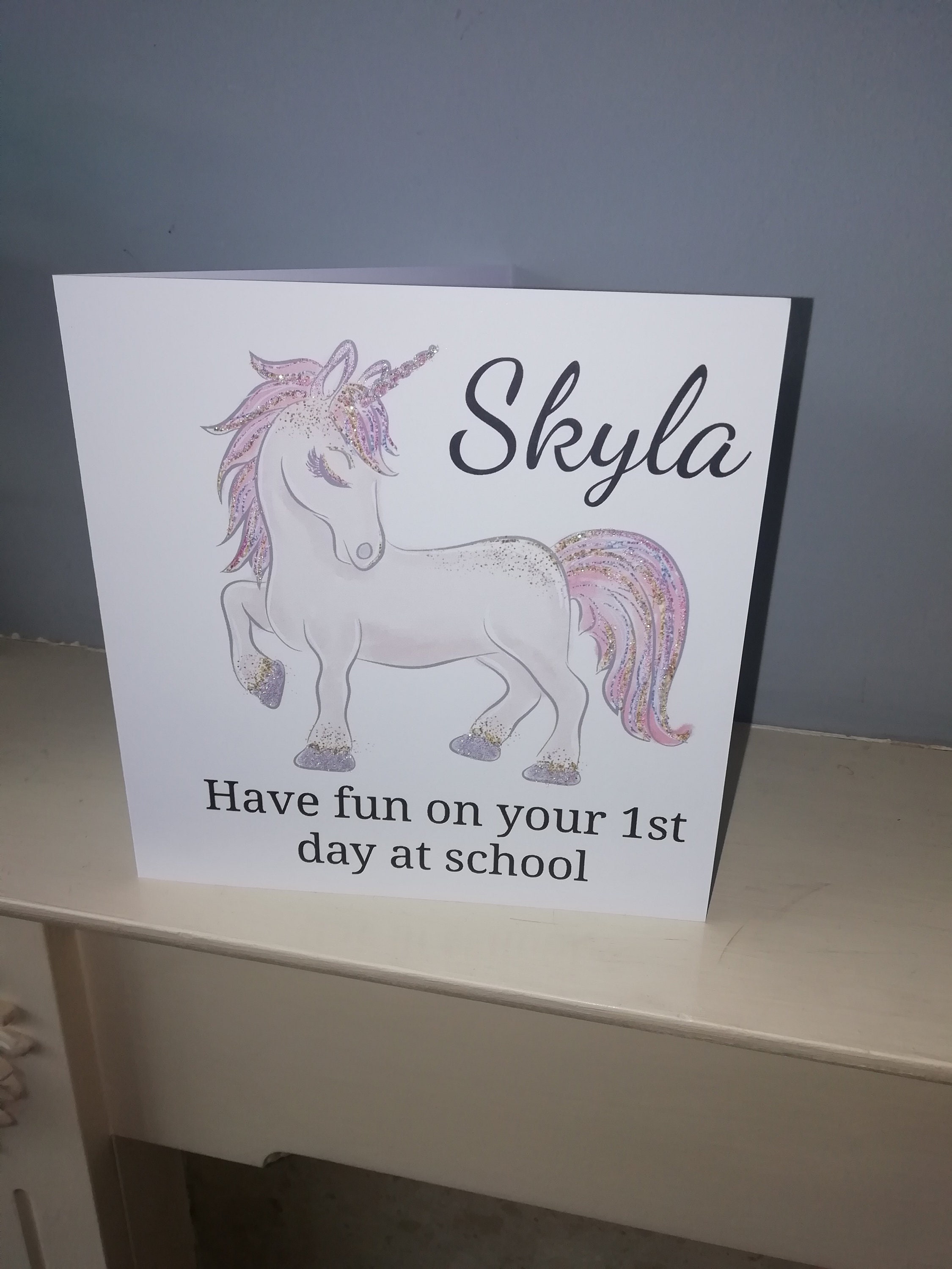 Personalised Unicorn Good Luck Card 1st First Day School Card Etsy