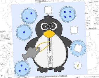 PDF, FCM, SVG Pinguïn met sneeuwballen Rustig boekpaginapatroon + instructies