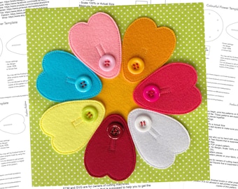 PDF, SVG &quot;Colourful Flower&quot; Pattern for YouTube Tutorial | No Sewing Instructions