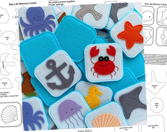 PDF, FCM, SVG Sea Life Memory Game Cards naaipatroon + instructies