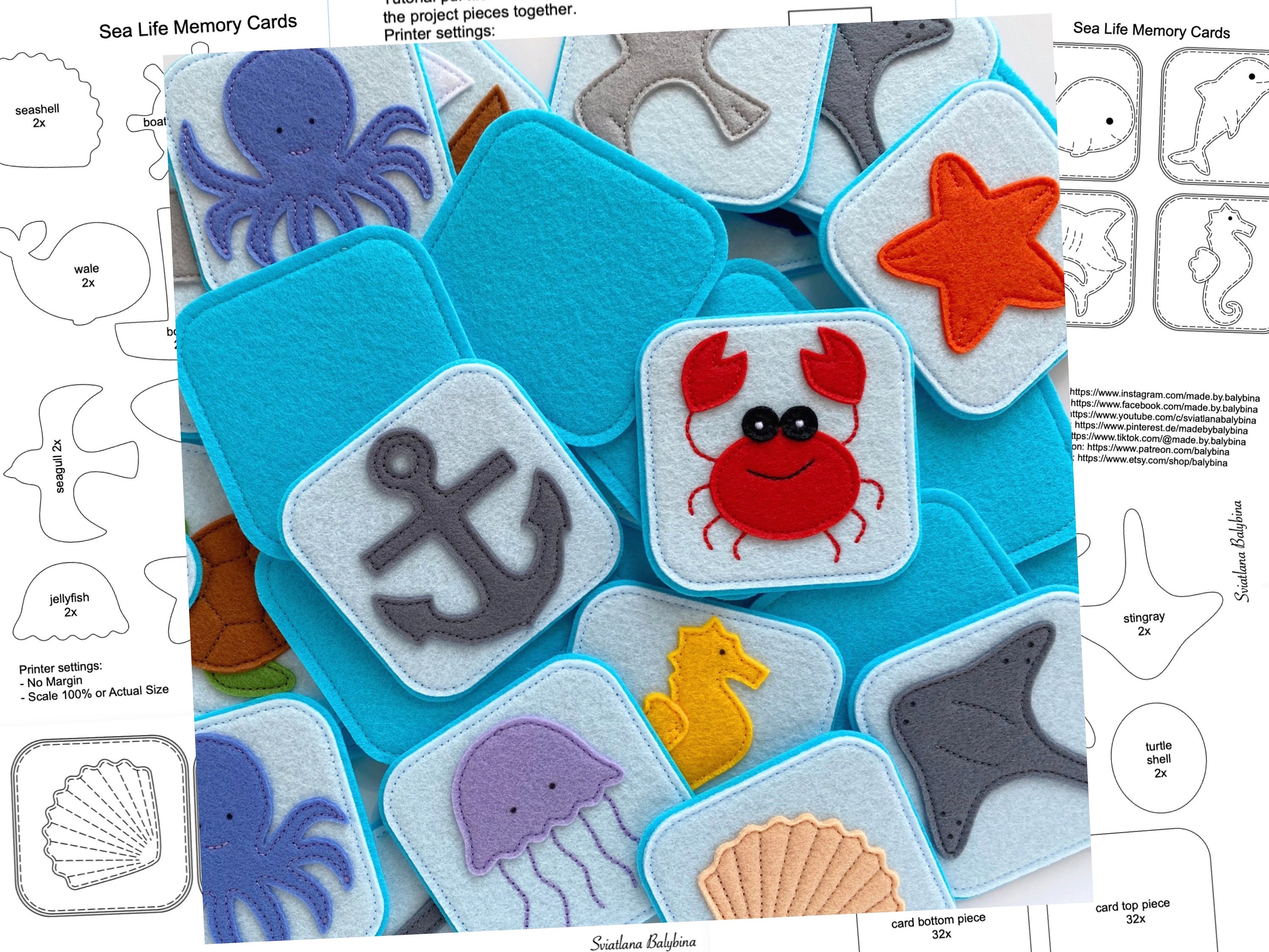 PDF, FCM, SVG Sea Life Memory Game Cards Sewing Pattern + Instructions