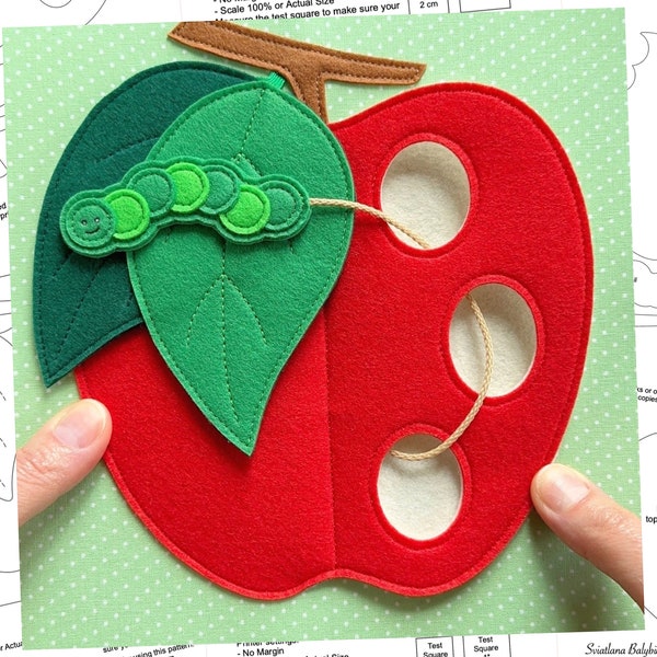 PDF, FCM, SVG Apple & Caterpillar Quiet Book Page Pattern + Instructions