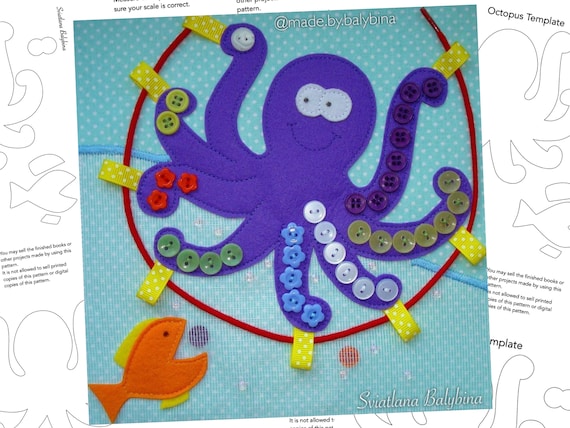 PDF, FCM, SVG Octopus Template Quiet Book Activity Page for YouTube Tutorial | No Sewing Instructions