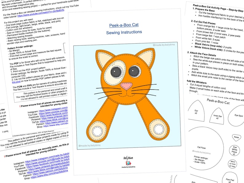 PDF FCM SVG Peek-a-Boo Cat Pattern for YouTube Tutorial | Short Sewing Guide – No Illustrated Instructions image 3