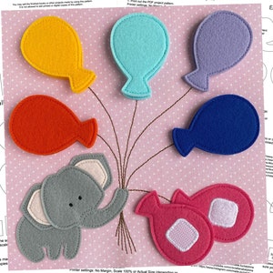 PDF, FCM, SVG Elephant With Air Balloons Quiet Book Page Pattern + Sewing Instructions