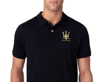 Maserati 2 PRINTED  logo Trident LUXURY CAR polo shirt men