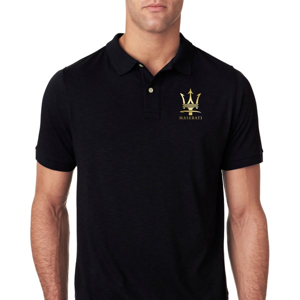 Maserati 2 PRINTED  logo Trident LUXURY CAR polo shirt men